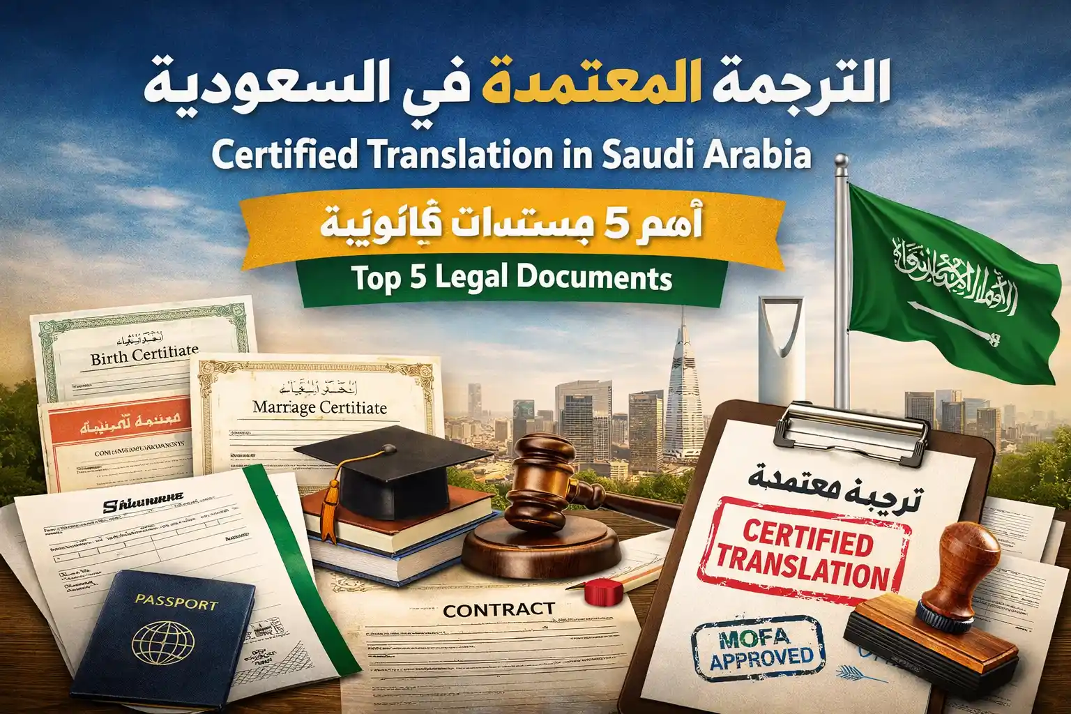 الترجمة المعتمدة في السعودية: أهم 5 مستندات قانونية يجب ترجمتها (دليل 2026 الكامل)